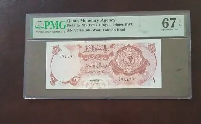 Qatar 1 Riyal P 1a 1973 PMG 67 EPQ Superb Gem UNC • $349.99