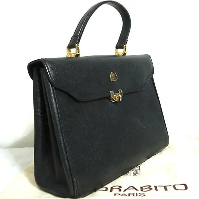 Auth Vintage MORABITO Black Leather Hand Bag Purse 28cm/11  Made In France • $124