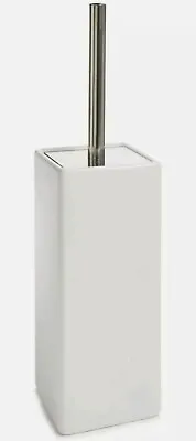 White Ceramic Square Toilet Brush Holder Chrome Handle Lid Bathroom Decor Set UK • £39.99