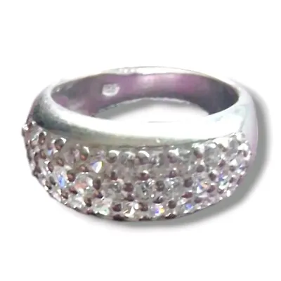Silver Ring Encrusted With Clear Stones Hallmarked 925 Size P • £11.99