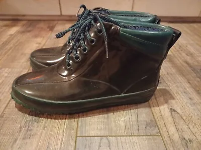 Vintage Eddie Bauer Black & Green Duck Boots Womens 7 Waterproof Lace Up Lined • $25.99