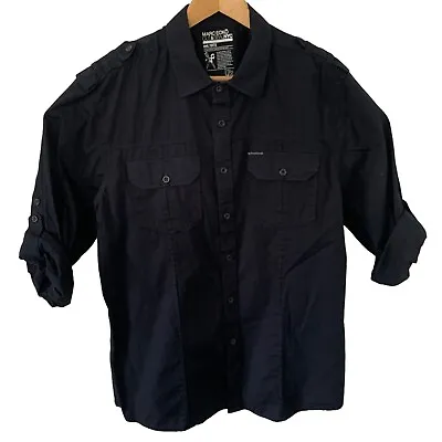 Marc Ecko Cut & Sew Mens Blue Button Up Shirt Roll Sleeve Sz L Military Utility • $15.96