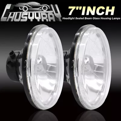 H6024 7  Round Glass Headlight Housing H4 Conversion Lights LOOK PAIR NEW • $99.99