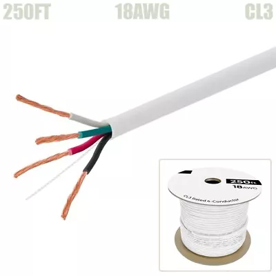 250FT 18 Gauge Speaker Wire Cable Home Audio 4 Conductor Pure Copper CL3 White • $158