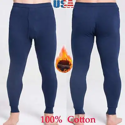 Men 100% Cotton Winter Fleece Lined Thermal Long Johns Bottom Nightwear Pants US • $11.15