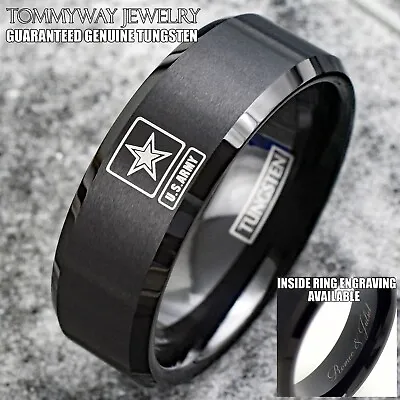 Personalized Engraved Black Tungsten Carbide Men's Ring U.S. Army Wedding Band • $15.99