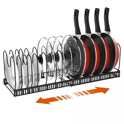 Expandable Pan Organiser Rack Pot Lid Holder With 10 Dividers Adjustable Rack UK • £14.95