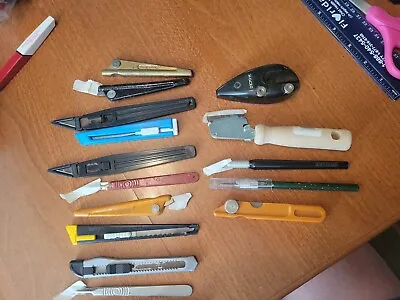 $12 • Buy Lot Of 16 Vintage Box Cutter Knives, X-acto, Assoc.steel Co Adv, Sheffield...