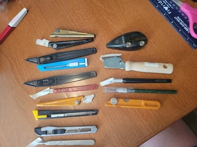 $12 • Buy Lot Of 16 Vintage Box Cutter Knives, X-acto, Assoc.steel Co Adv, Sheffield...