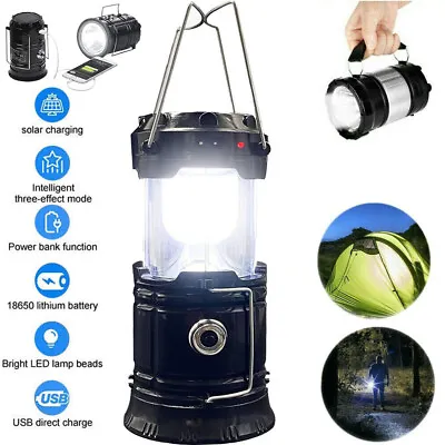 $13.90 • Buy Solar Powered LED Torch Lamp USB Rechargeable Outdoor Hiking Camping Tent Light