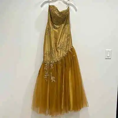 Vintage Paris Collection Sweetheart Gold Strapless Mermaid Tulle Gown Small • $115