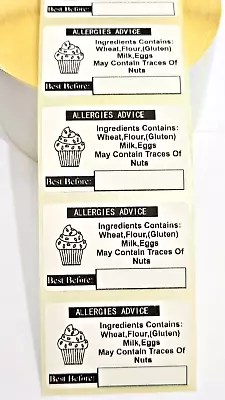 200 Cake/cupcake Food  Allergy Labels  Allergen Warning Stickers Best Before Box • £0.99