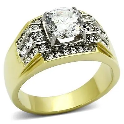 Men's 3.35 CT ROUND CUT AAA CZ 14K GOLD PLATED STAINLESS STEEL RING  • $15.98