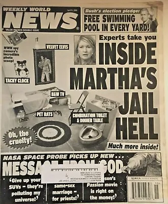 WEEKLY WORLD NEWS 4/12/04 MARTHA'S JAIL CELL JESUS ON MARS MAD SHRINK UFO's • $14.99