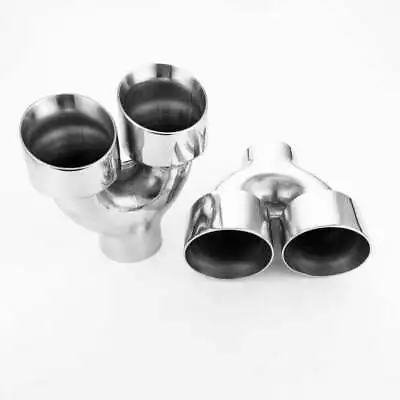 Pair Stainless Exhaust Tail Pipe Tips 2.5  In Quad 3.5  Out Staggered Dual Wall • $305.76