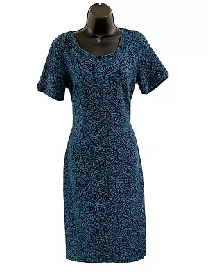 Mikarose Belle Pencil Dress - Navy & Teal Rosette Detail Medium • $18.97