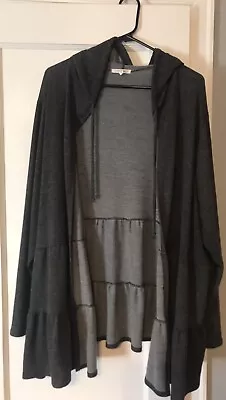 Maurices Grey Ruffle Hooded Cardigan Size 2X Plus Size • $15.99