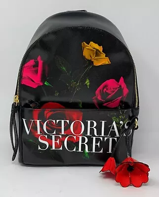 Victoria's Secret Sparkle Small City Backpack Black Floral Roses • $38.67