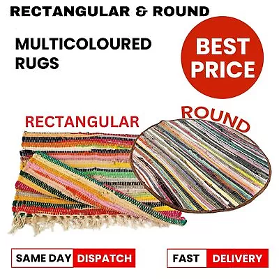 Chindi Rugs Round Rectangular Handmade Multicoloured Kitchen Bathroom Floor Mats • £6.55