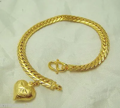$24.71 • Buy Heart 22K 23K 24K THAI BAHT YELLOW GOLD GP Charm Bracelet B56 Jewelry Women Girl