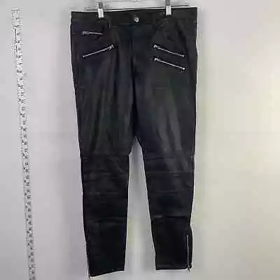 H&M Black Faux Leather Biker Motorcycle Pants - Women's Size 12 • $25