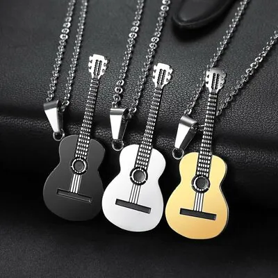 No Fade Stainless Steel Guitar Pendant Necklace Choker Women Men Jewellery Gifts • $1.13