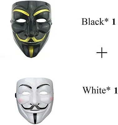 V For Vendetta Masks For Costume Party (1pcs(black)+1pcs(white)) Set • £15.19