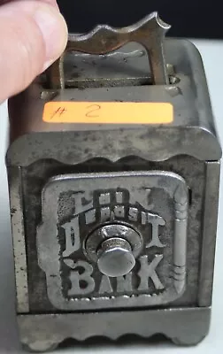 One Vintage Cast Iron Working COMBINATION “SAFE” COIN DEPOSIT BANK • $49