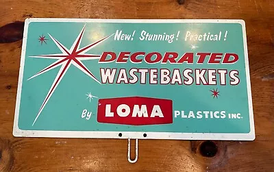 Vintage Advertising Rack Topper Sign Decorated Wastebaskets By Loma Plastics • $135