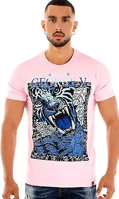 Avenue George V Paris T-Shirt Cheetah Men's Pink Tee Rhinestone Fitted L XL  3XL • $46.99