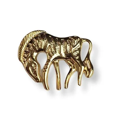 Vintage Zebra Brooch Shiny Gold Plated Broach Safari Textured 1 5/8  Wide Retro  • $14.36