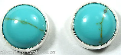$11.05 • Buy Real 6mm Round Kingman Turquoise 925 Sterling Silver Stud Earrings - Made In USA