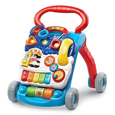 VTech Baby Push Walker Toddler Interactive Learning Toy Sit-to-Stand Blue • $46.66