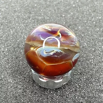 Contemporary Art Glass Marble Handmade .80  Amber Purple Surface Swirls Boro MIB • $17.99