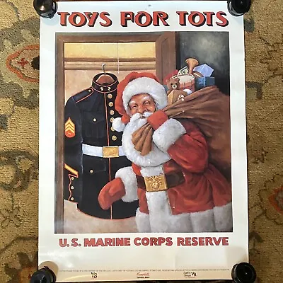 U.S. Marine Toys For Tots Drive Vintage Campbell’s V8 Santa Poster Large 26x19” • $39.99