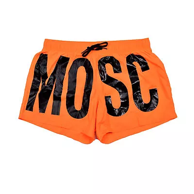Moschino Men's Black On Orange Neon Logo Swim Trunks • $68.75