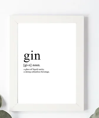 £4.50 • Buy Typography Print A4 Gin Definition Drink Quote Gift Home Kitchen Wall Decor