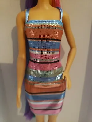 New Barbie Doll Pinkblue Black Metallic Striped Dress   • $6