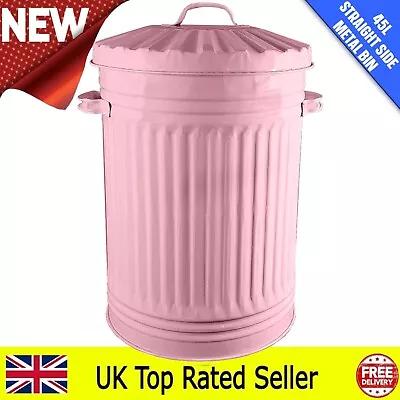 Metal Bin Waste Dustbin Pet Food Heavy Duty Retro Bin Galvanised Pink Bin 45L • £29.99