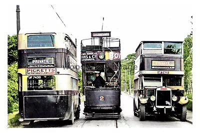 Ptc7666 - Hants - Portsdown & Horndean Tram With Southdown Buses X 2. Print 6x4  • £2.20