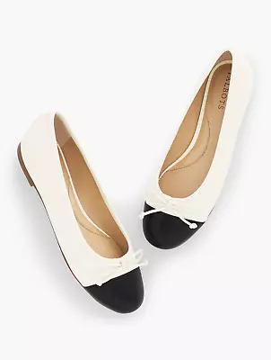 Women's Ivory Black Leather Soft Nappa Ballet Flats • $52