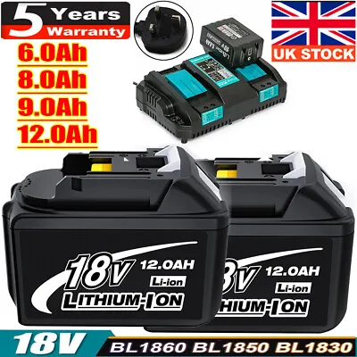 2X For Makita BL1850 12.0Ah 18V 6Ah Battery BL1830 BL1860 Led Indicator /Charger • £34.98