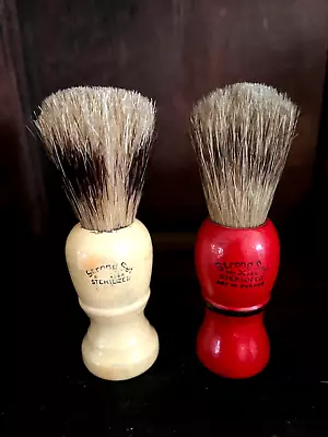 2 Vintage STRONG SET Sterilized Pure Bristles Shaving Brushes Red & Cream ~  USA • $8.95