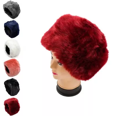 Ladies Faux Long Fur Russian Cossack Headband Hat Winter Ski Ear Muff Warmer UK • £6.59