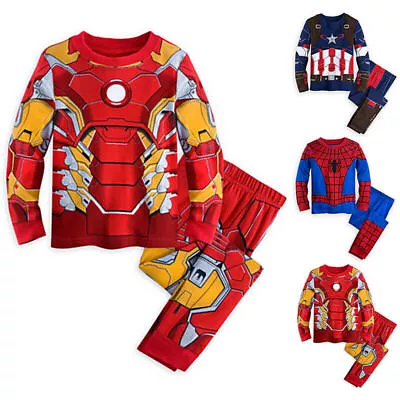 Super Hero Iron Man Pyjamas Kids Sleepwear Boys Nightwear Pjs Novelty Outfits • £7.89