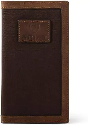 Ariat Mens Logo Patch Leather Canvas Rodeo Checkbook Wallet • $39