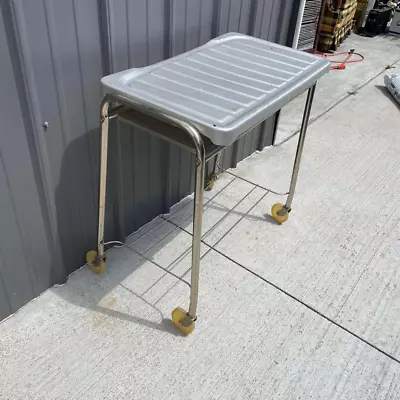 Vintage MCM Tin Metal Aluminum Rolling Tray Table Small Island Bar Cart  LHN • $60