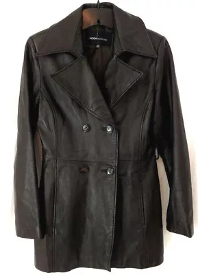 Victorias Secret Moda International Womens XS Leather Jacket 3/4 Trench Brown • $49.99