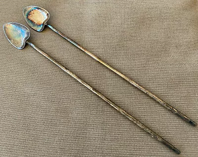 2 Mint Julep Heart Spoons Silverplate Straw Silver Plate Italy Italian Vintage • $17.39