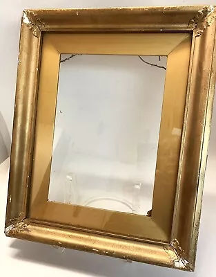 Vintage Distressed Picture Frame Gold Gesso Wood 2 Piece W Glass -Takes 8  X 11  • $44.99